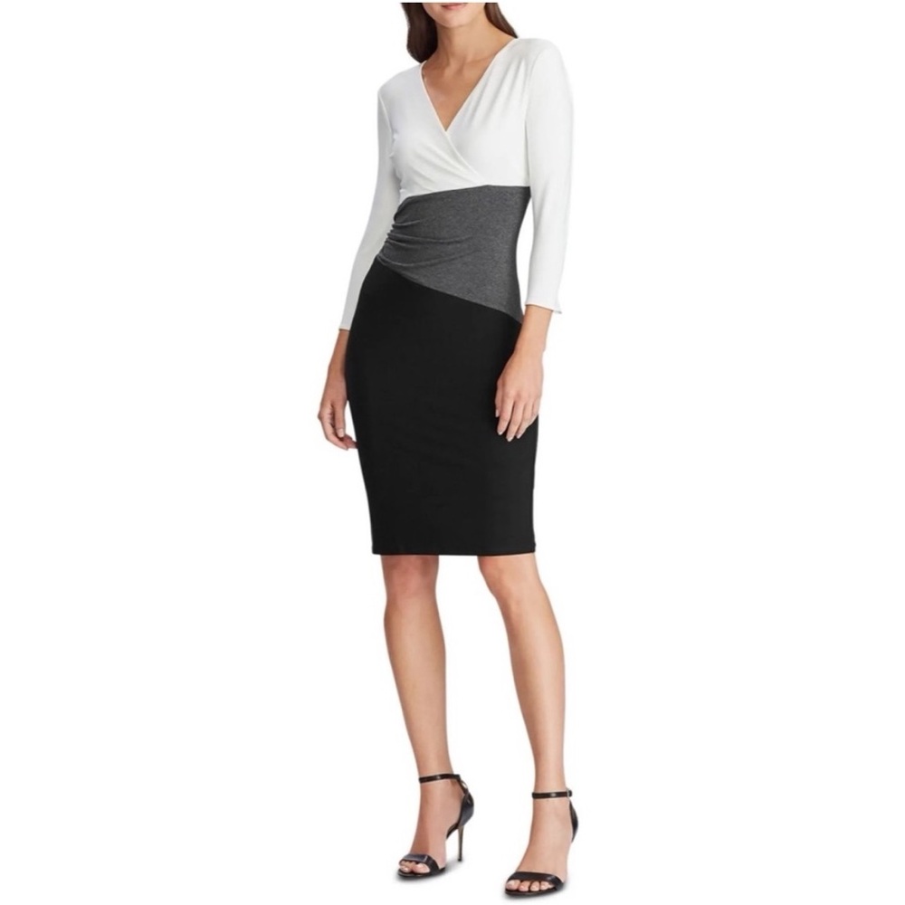 NEW Ralph Lauren Knee-Length Sheath Dress, Black/White/Grey Size 14 New w/Tag